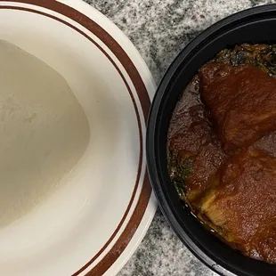 Egusi Soup Regular Pounded Yam Okele Chicken