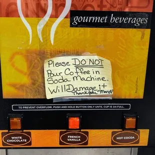 a sign on a vending machine