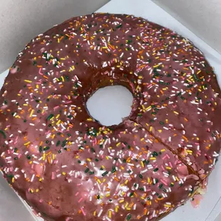 Massive Cherry Sprinkle Birthday Donut