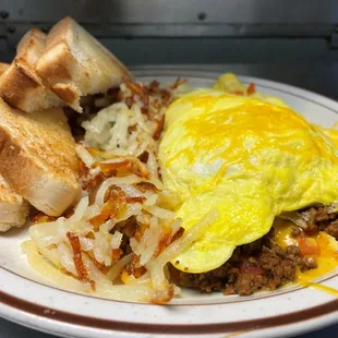 an omelet and toast