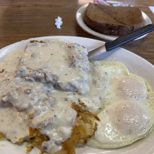 Chicken fried steak and eggs