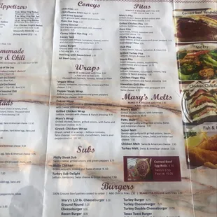 the menu for mary's grill