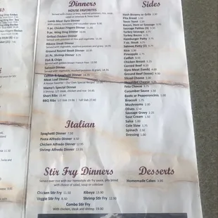 the menu for the restaurant