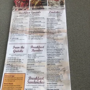 the menu for mary's grill