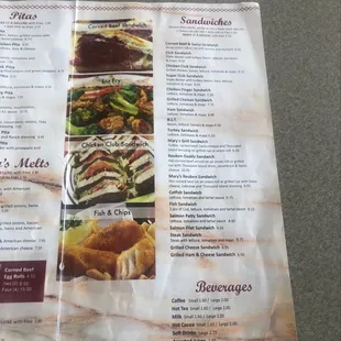 the menu for mary's deli