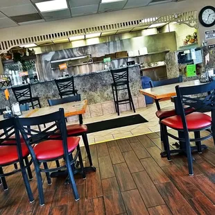tables and chairs in a restaurant