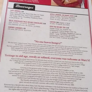 Back of menu