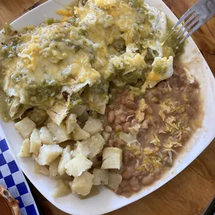 Chilaquiles with eggs and beans