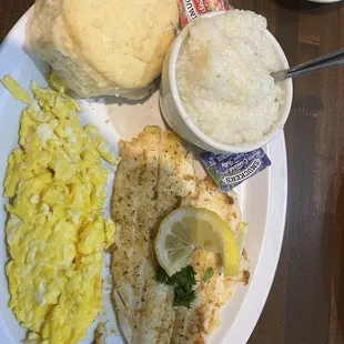 Grilled Flounder,grits and eggs. The meal was great and the service by Kim was excellent. Thanks for the hospitality