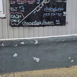 a chalkboard on the side of a building