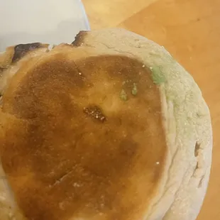 English muffin with mystery green spots