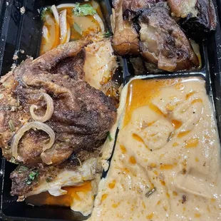 2 Sides and Meat. Meat juices leaked into spicy hummus