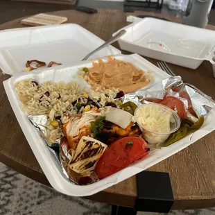 Spicy Hummus Dip Chicken Kabob 2 Sides 1 Meat Plate Chef's Rice