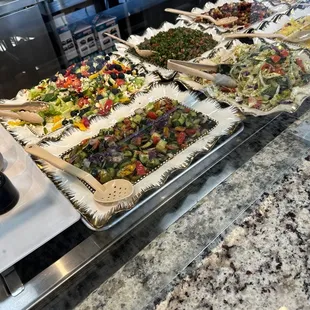 Greek Salad,Moroccan cucumber Salad, Cabbage and Spinach Salad, Touboli Salad