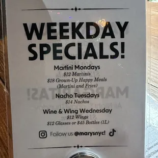 Weekday specials