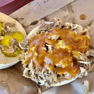 Pull pork sandwich, good but stick to the rib!