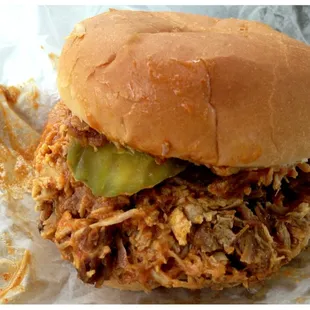 Shoulder sandwich w/ pickles. (Hot)