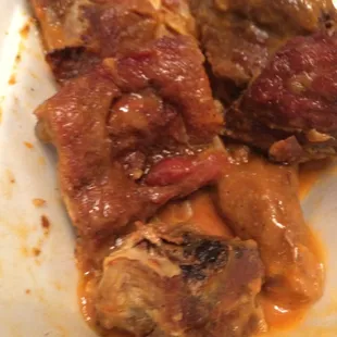 Dried out pork tips.