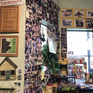 a wall full of memorabilia