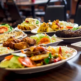 a variety of food on plates