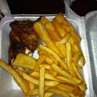 Quarter chicken with yuca and fries! Only $6