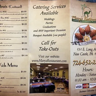 Take out menu - page one