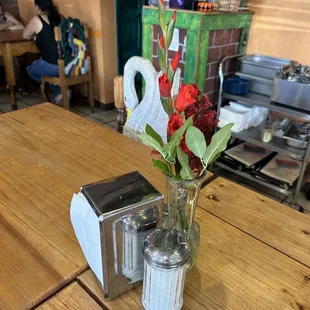 Fresh flowers on all dining tables.