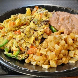 a plate of food on a tray