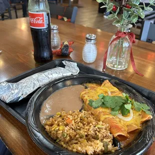 Beef enchiladas lunch plate