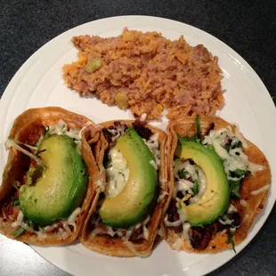 Taco dinner with rice and beans mixed