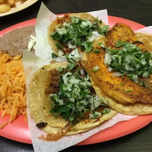 Fish taco: delicious and crispy Al pastor taco: Best al pastor I've had in a long time! Chicken taco: meh very average