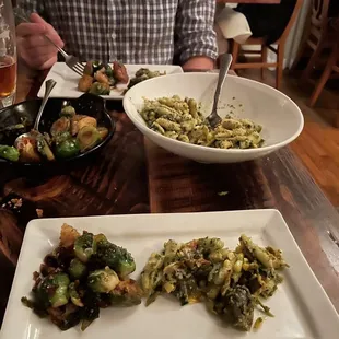 Brussel sprouts side dish and special of the night pasta