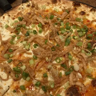 Yummy rich crab Rangoon pizza. No crab flavor and very sweet, but good
