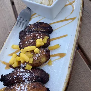 Fried Plantains with Mangos and Toasted Coconut Ice Cream