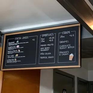 Juice, smoothie, frap menu