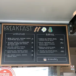 Breakfast menu