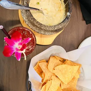 Queso fundido and hibiscus Margarita!!!