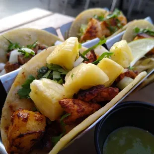 Shrimp, Mahi, Carne Asada, and Al Pastor tacos