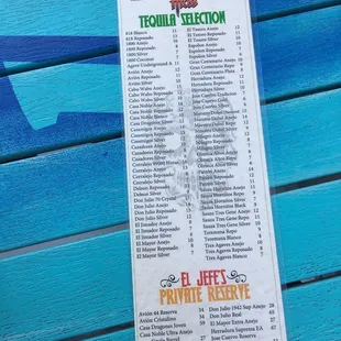 Drink menu look at that tequila selection yikes!