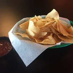 Chips and salsa. Complimentary with a meal.