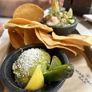 Guacamole and Chips, Shrimp Ceviche