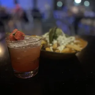Watermelon Basil Margarita and Mas Fries