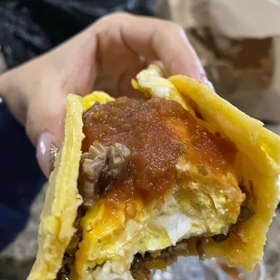 Egg shells in Hickory-Smoked Brisket, Egg and Cheese Taco