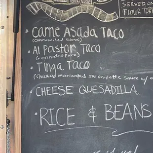 Mas Tacos menu