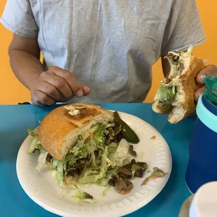 The torta de Asada on their freshly baked bolillo .  It's crispy and soft at the same time