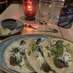 Carne asada tacos and traditional margarita.