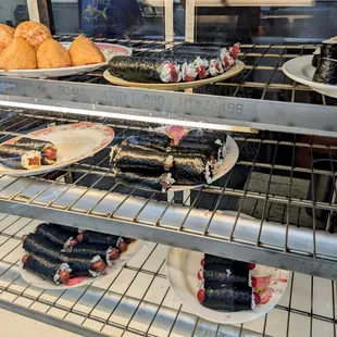 Hot dog and spam musubis