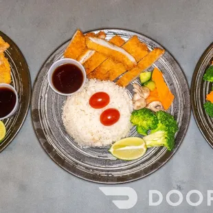 three plates of food
