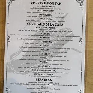 Cocktail menu