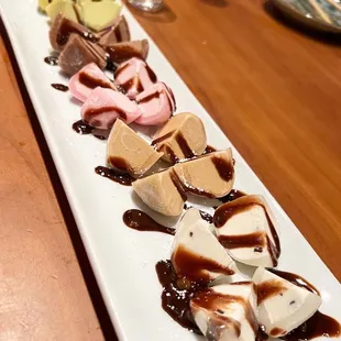 Mochi ice cream Matcha. Chocolate. Strawberry. Coffee. Mint chocolate chip.